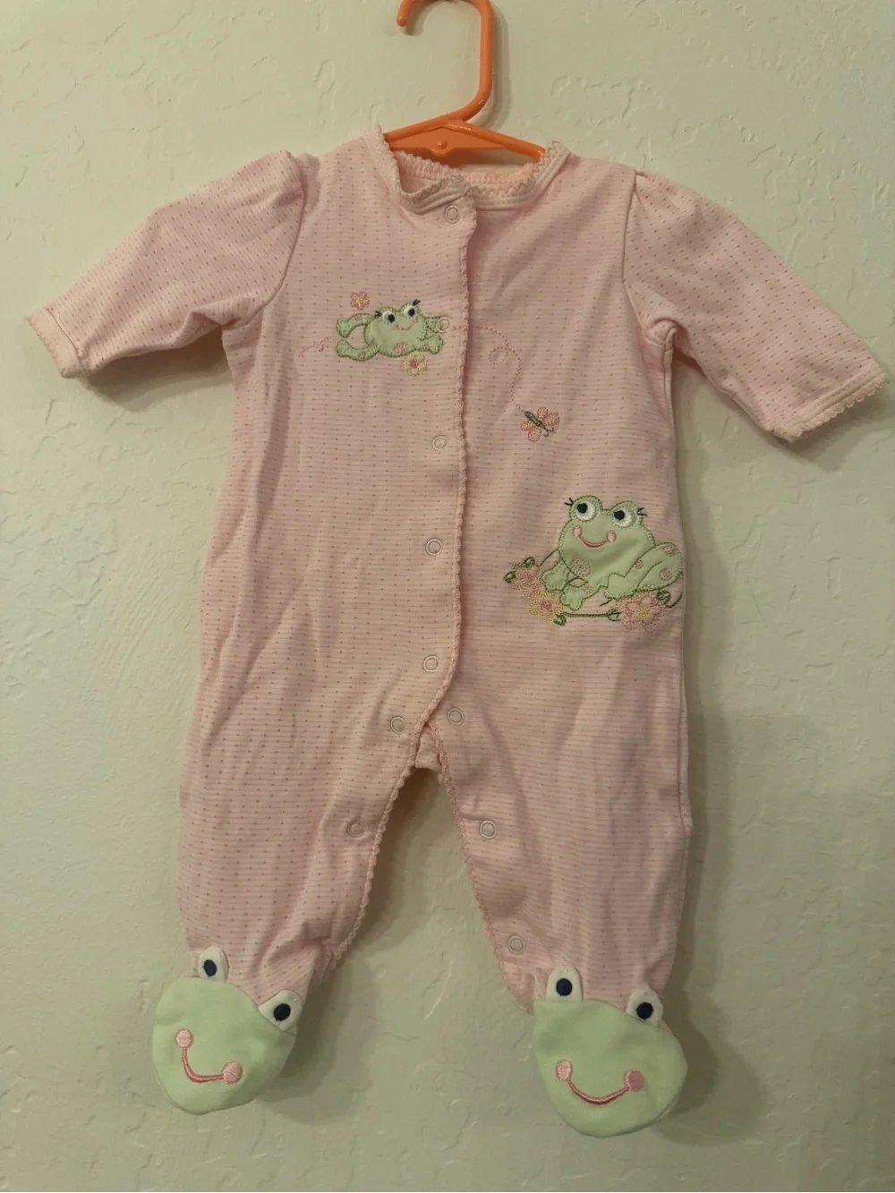 NWOT Little Me Pink Frog Appliqué One-Piece Footie